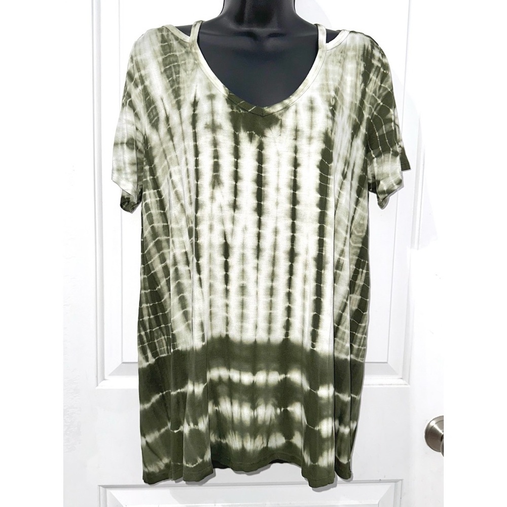 Sunday Brand Olive Green Tie Dye Print Short Sleeve T-shirt Tunic